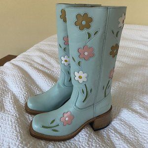 Dandelie Handmade Flower Boots Blue